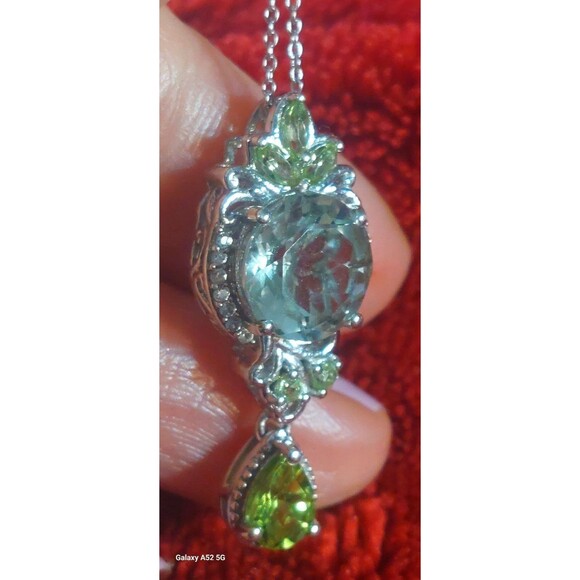 Genuine peridot Rutilated quartz sterling silver pendant STS - Picture 4 of 12